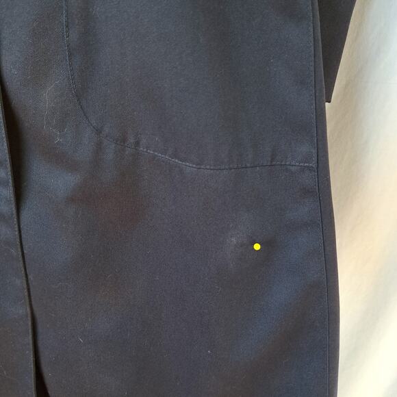 VINTAGE Princess Fit & Flare Midi Long Trench Coat Navy Puff Sleeve *fits small - Picture 13 of 13